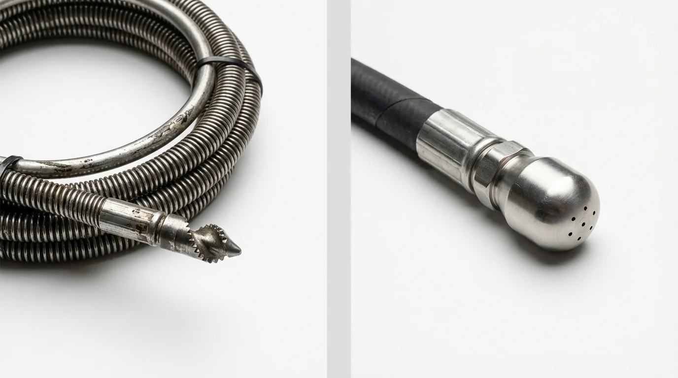 Drain snake cable and hydro jetting nozzle used for drain cleaning in Beebe, AR