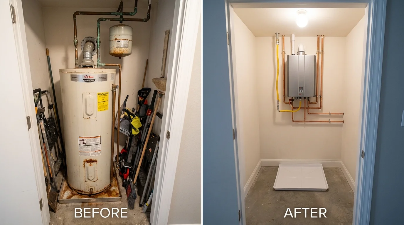 Tank water heater versus wall-mounted tankless unit comparison for Beebe, AR homeowners